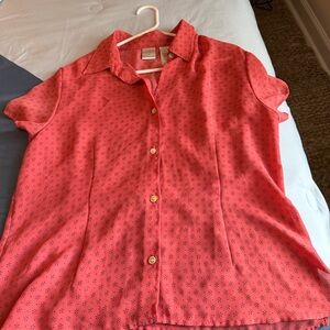 Liz Claiborne Coral Button-Front Short Sleeve Blouse